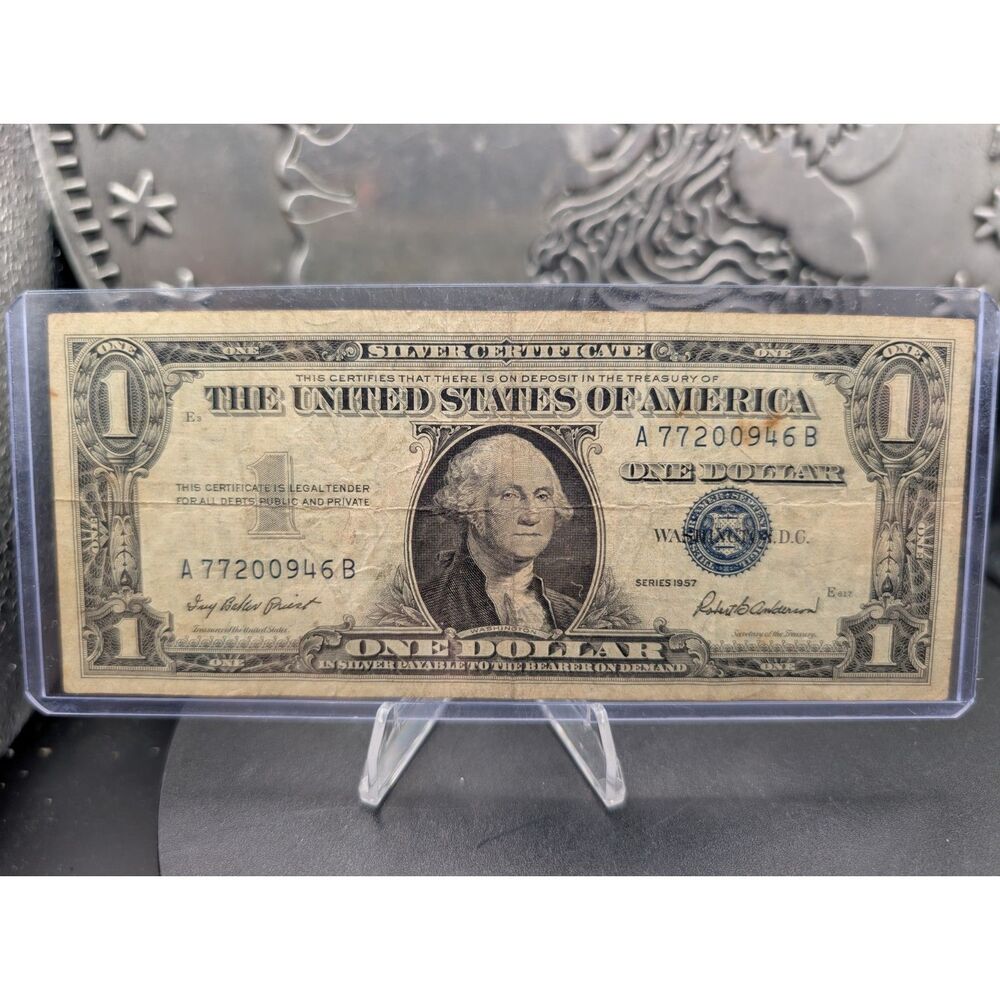 1957 $1 Silver Certificate • Blue Seal • A77200946B • Clean Circulated